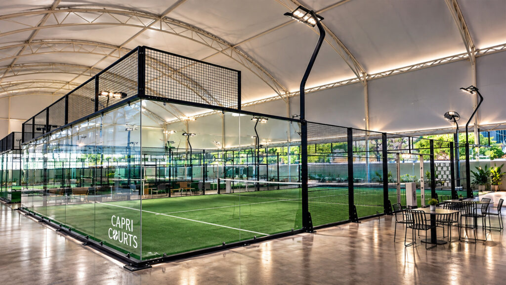 Panoramic padel court fence, 12mm tempered glass padel court for commercial club